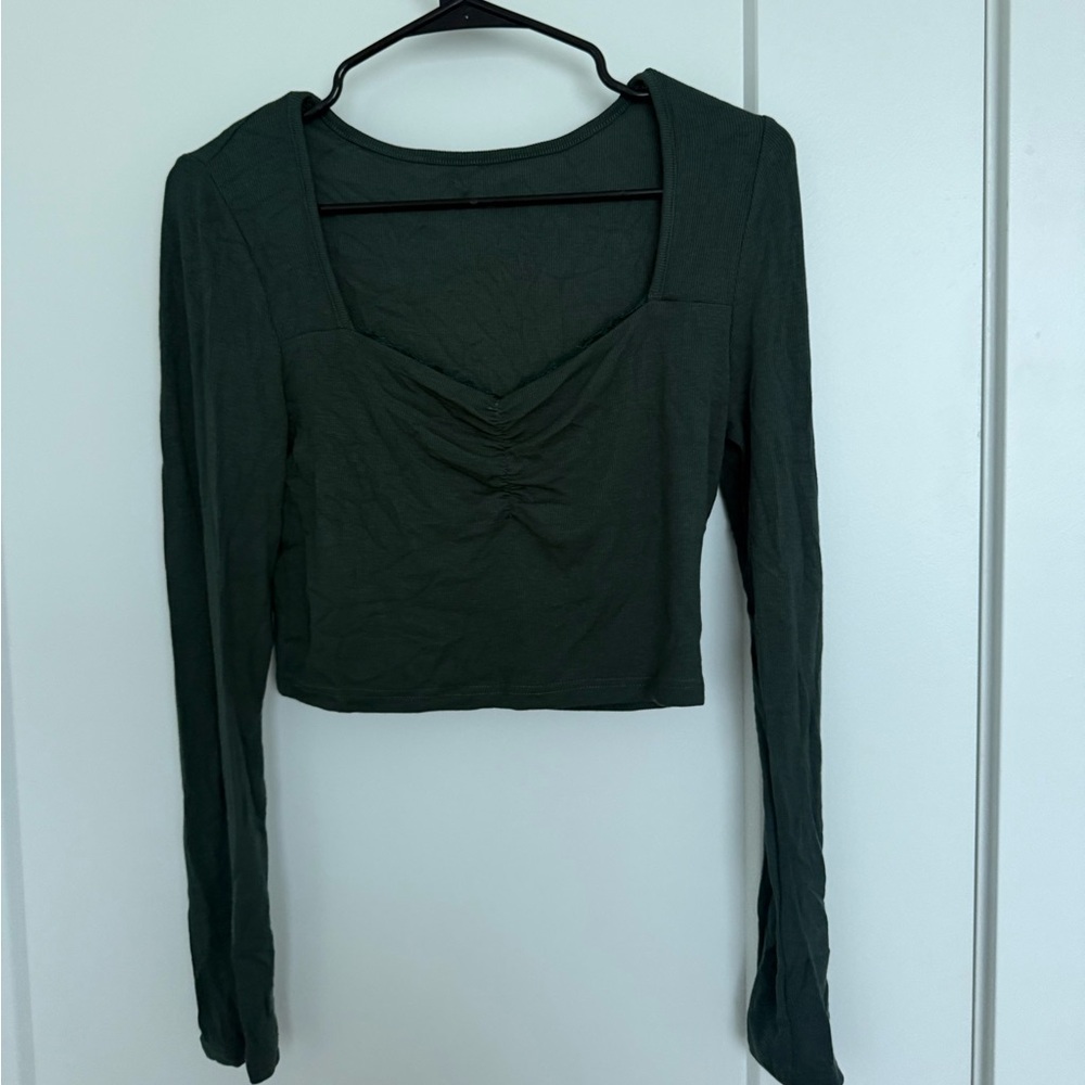 Dark Green Long Sleeve Crop Top
